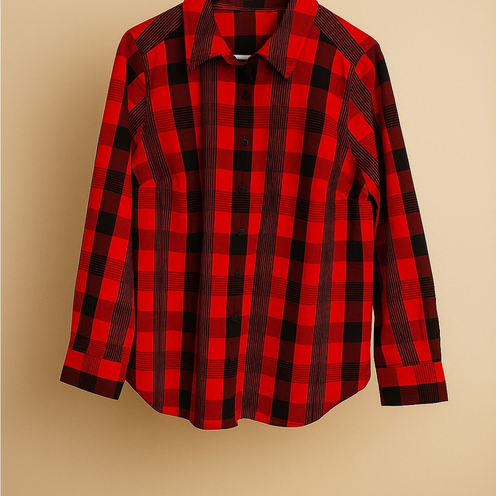 Red and Black Plaid Shirt Foxcroft size 18w